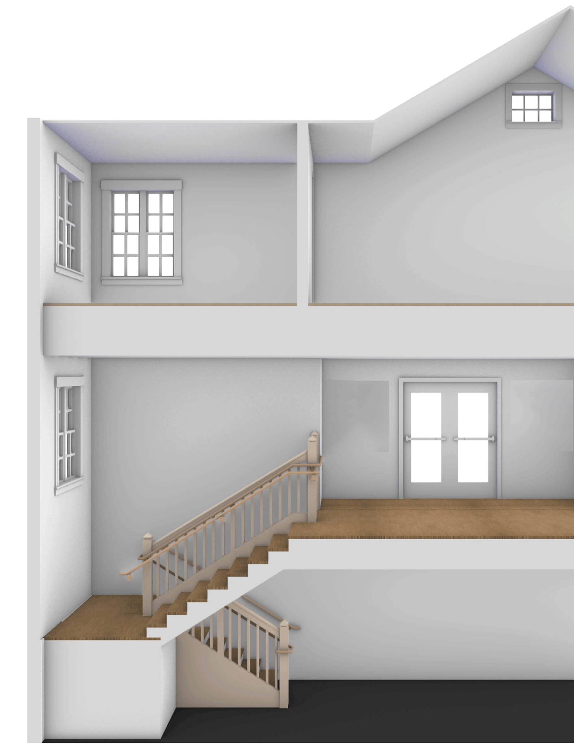 Moving drawing showing an staircase being extended to the third floor of a building.