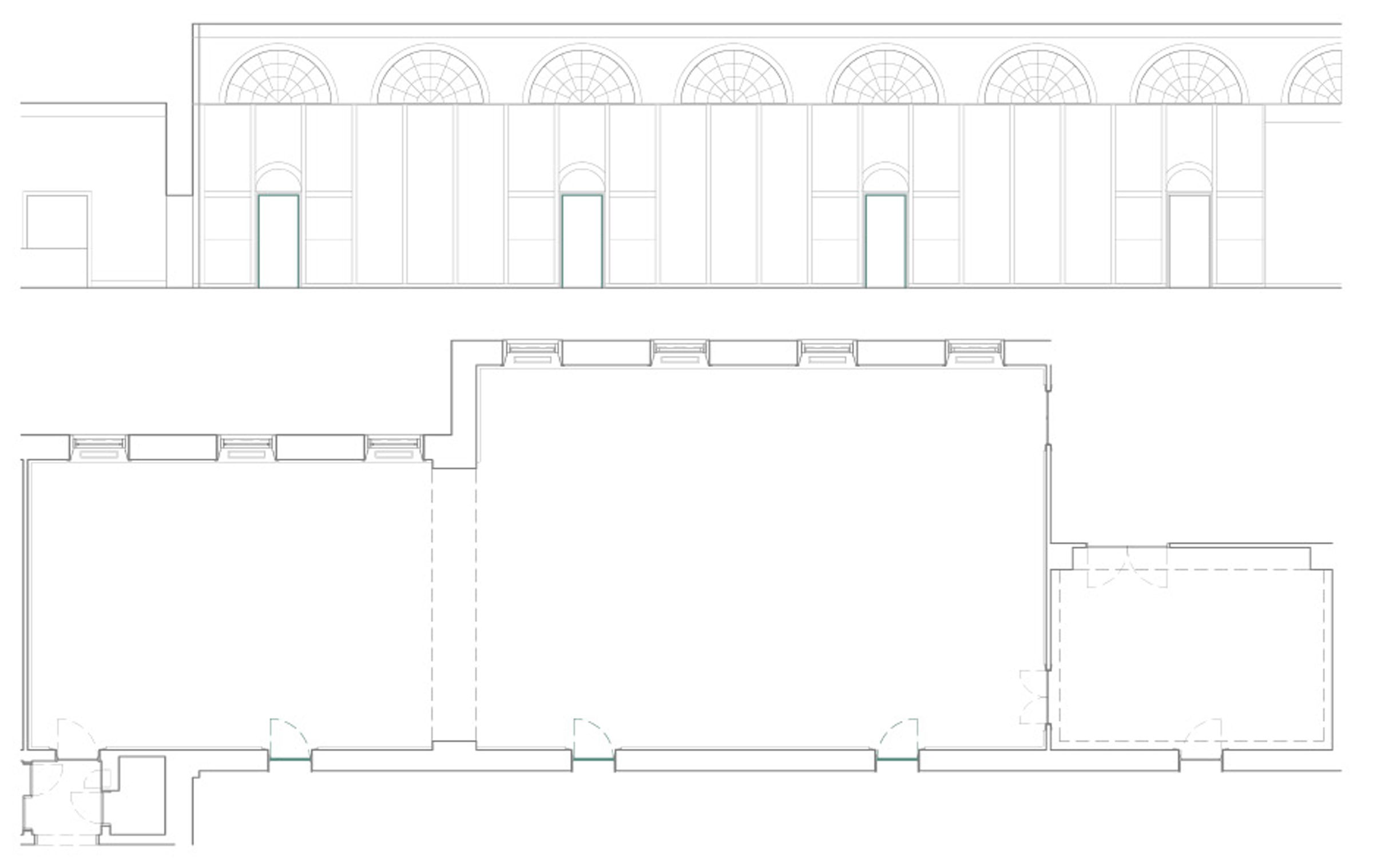 Architectural plan and elevation showing various options for door sizes and configurations.