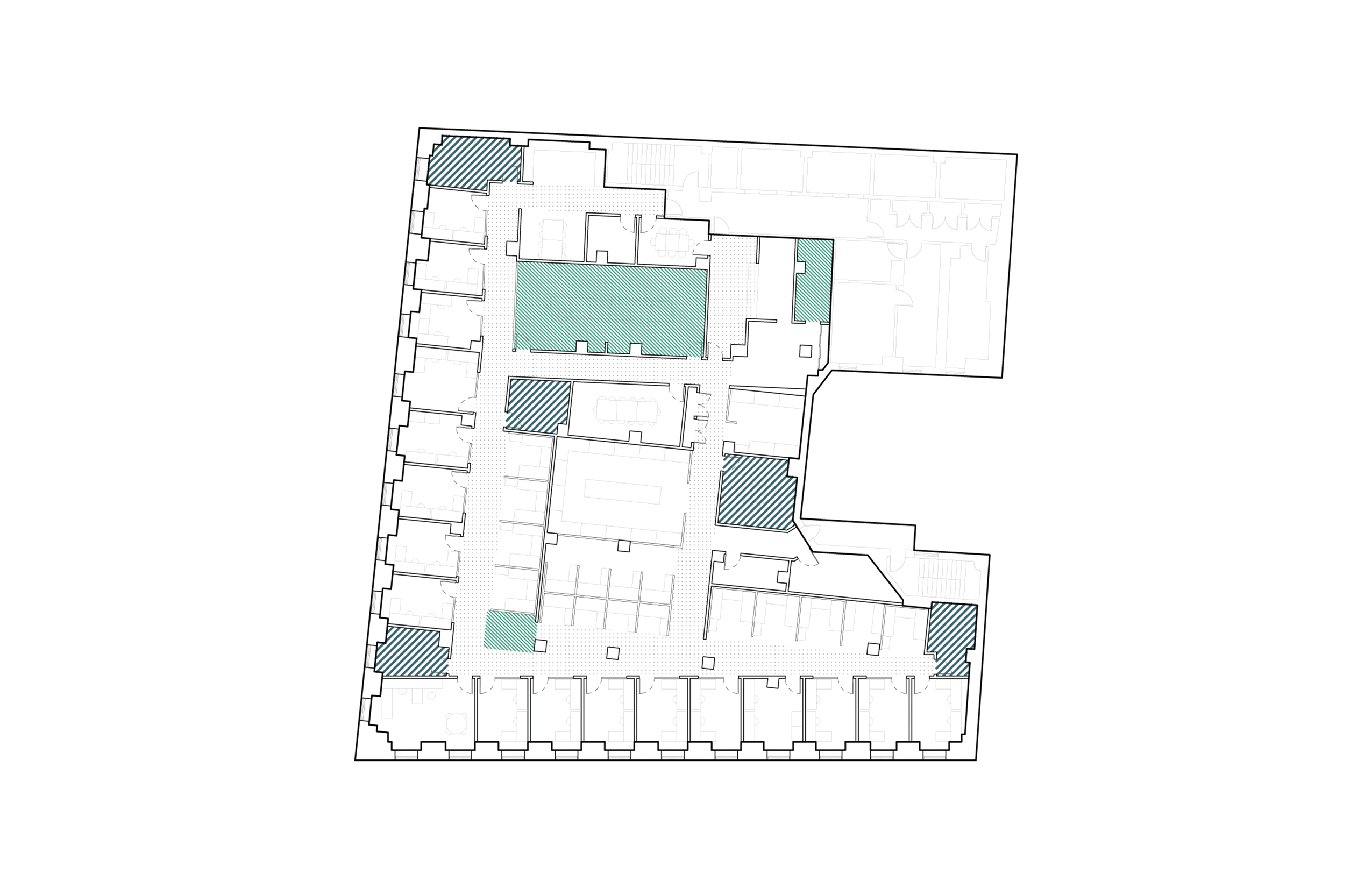 Plan diagram gif showing the before and after layout of the consolidated meeting rooms